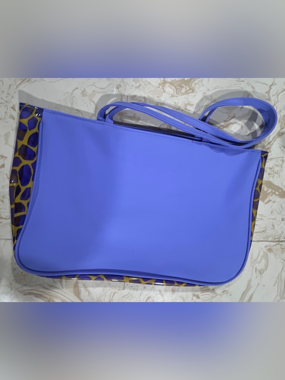 Clinique Lavender Shoulder Bag with Leopard Trim